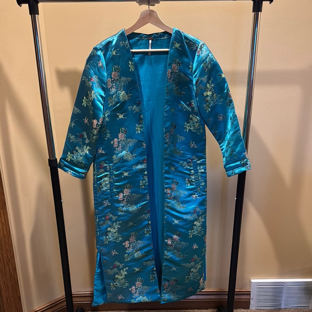 Free People | Elegant Floral Blue Women's Coat | Size S